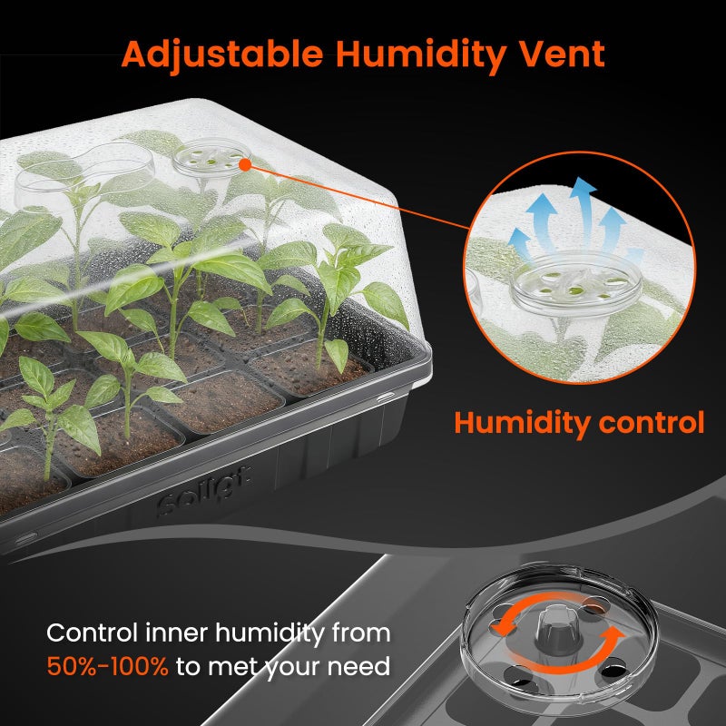 SOLIGT [Thick Plastic] 3-Set Strong Seed Starter Trays with 5" Humidity Domes for Seed Starting, Germination, Seedling Propagation & Plant Growing, Holds 144 Cells in Total - Image 5